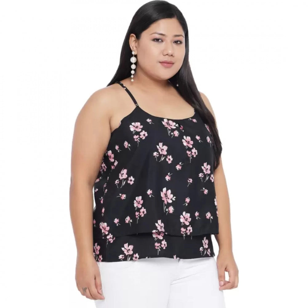 Ranili Casual Floral Print Black Top