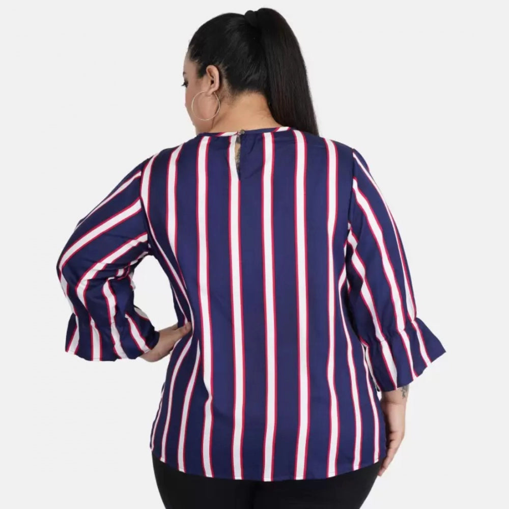 Ranili Casual Bell Sleeve Striped Blue Top