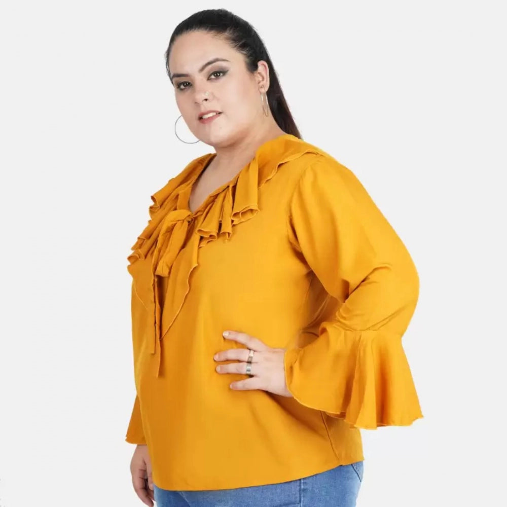 Ranili Casual Bell Sleeve Solid Yellow Top