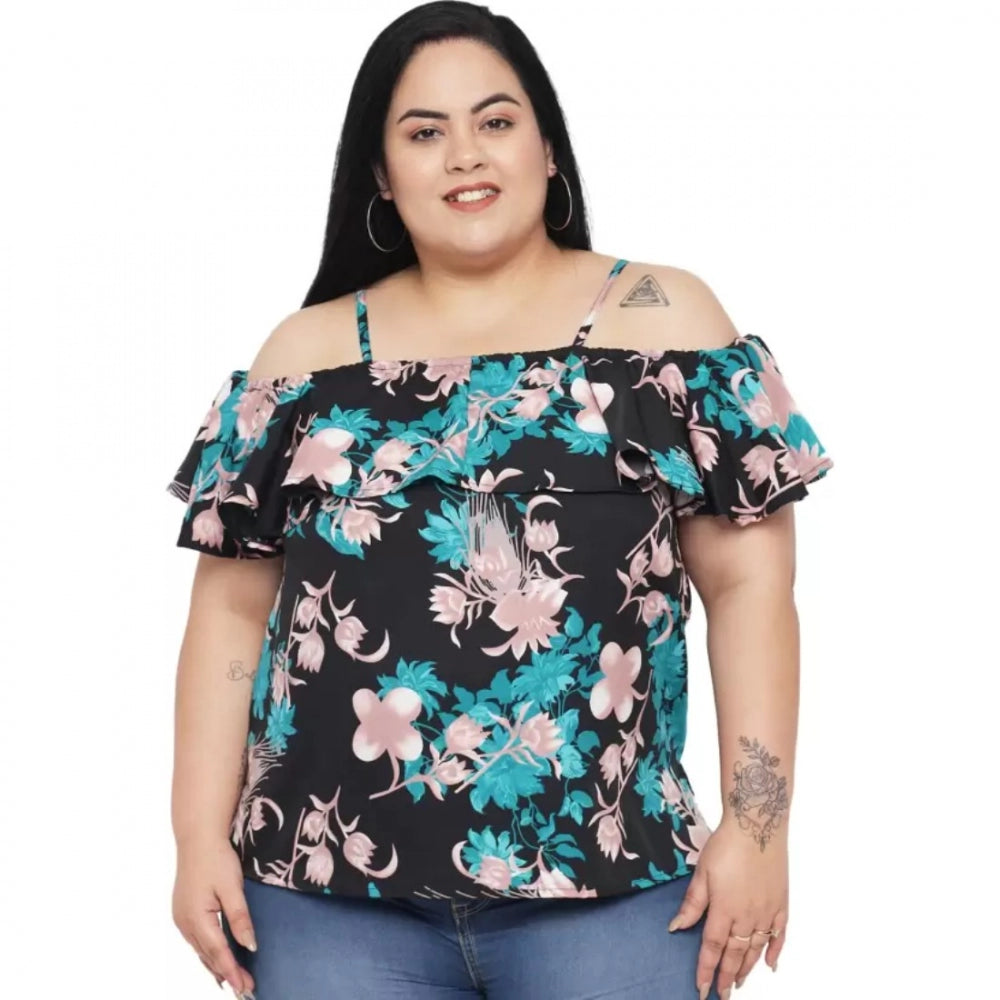 Ranili Casual Floral Print Black Top