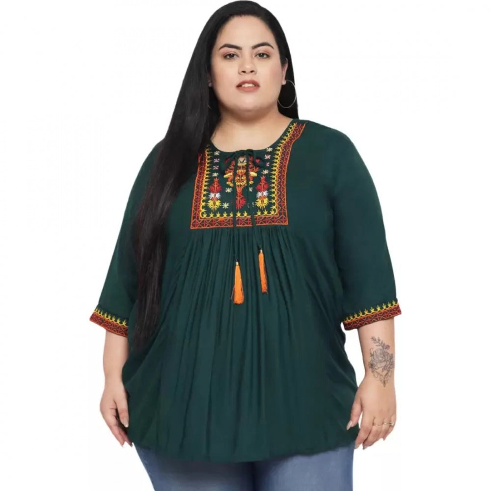 Ranili Casual Embroidered Dark Green Top
