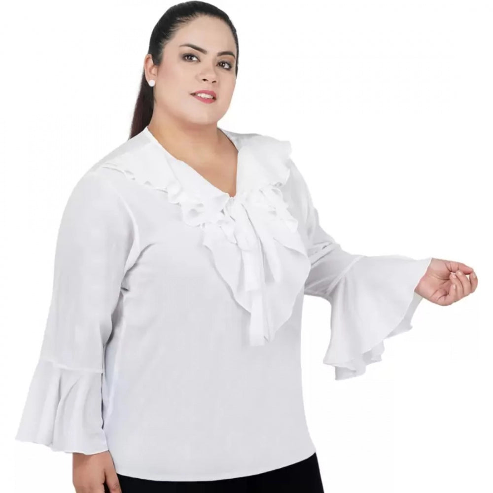Ranili Casual Bell Sleeve Solid White Top