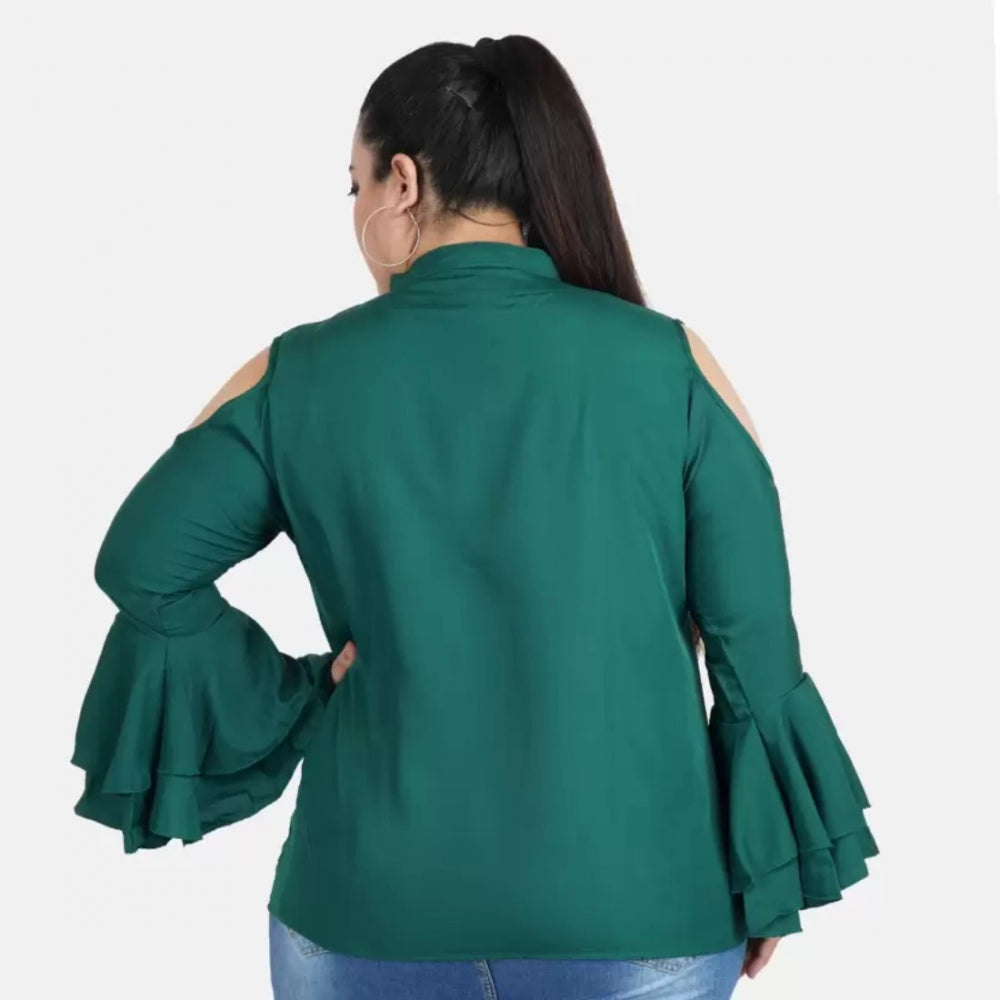 Ranili Casual Bell Sleeve Solid Green Top