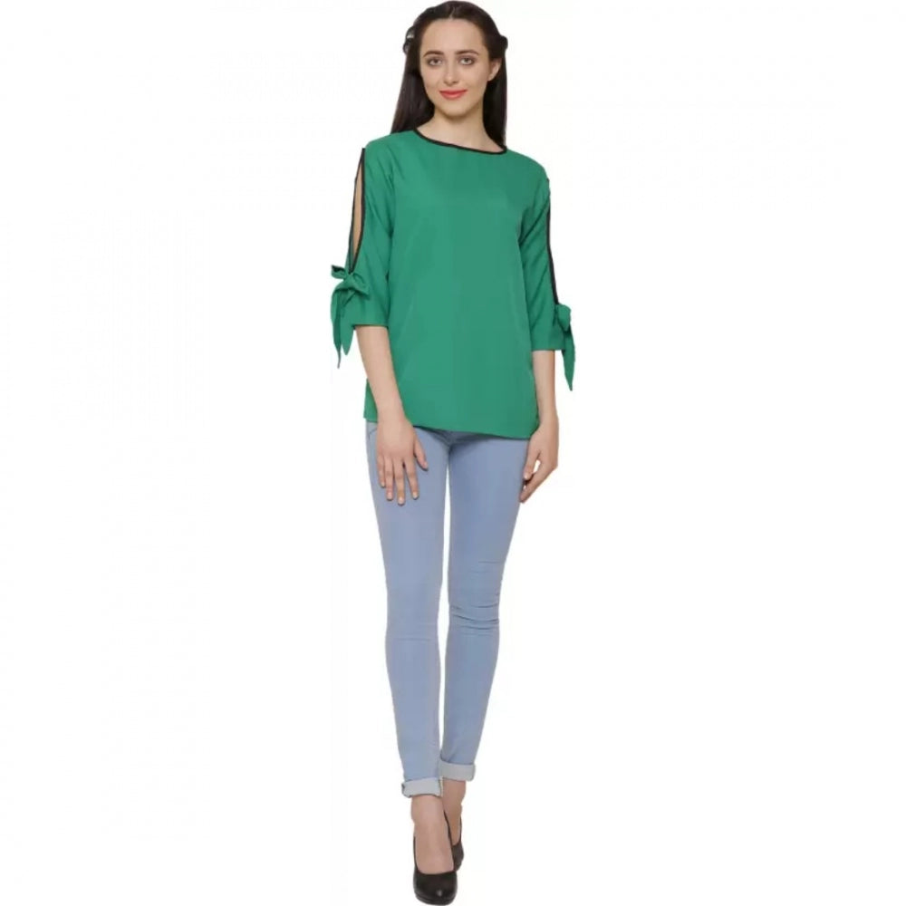 Ranili Casual Slit Sleeve Solid Green Top