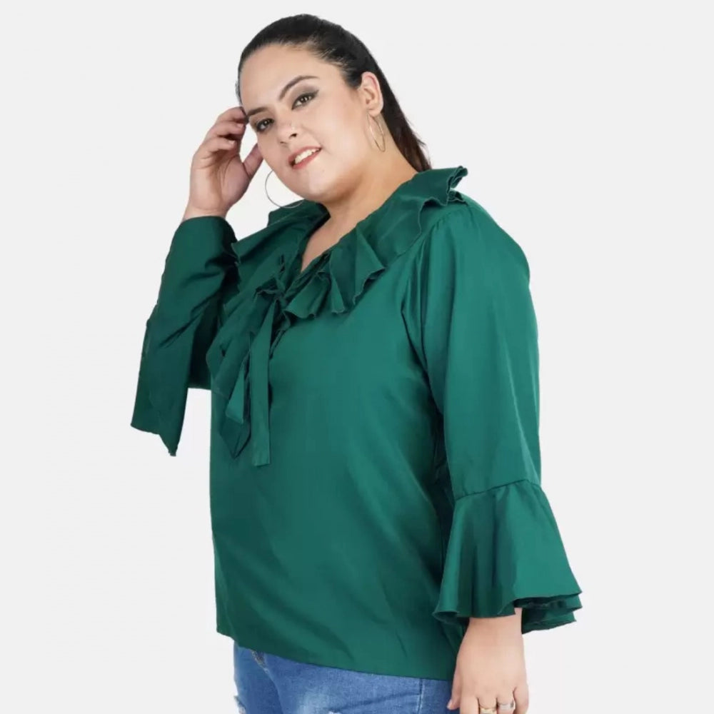 Ranili Casual Bell Sleeve Solid Green Top