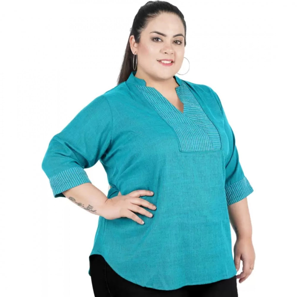 Ranili Casual Three Fourth Sleeve Embroidered Light Green Top