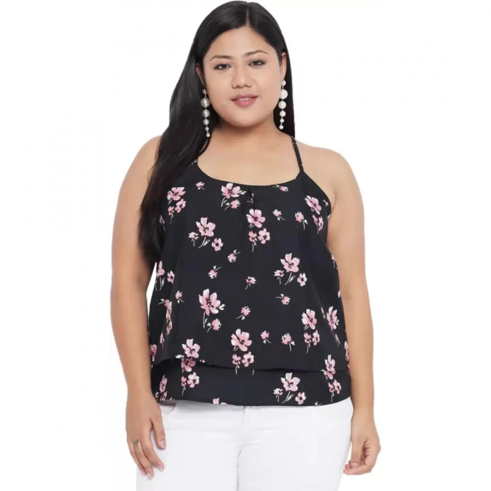 Ranili Casual Floral Print Black Top