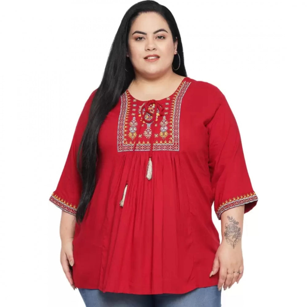 Ranili Casual Embroidered Maroon Top