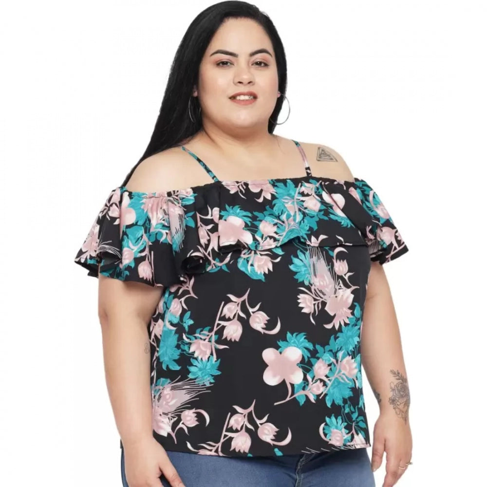 Ranili Casual Floral Print Black Top