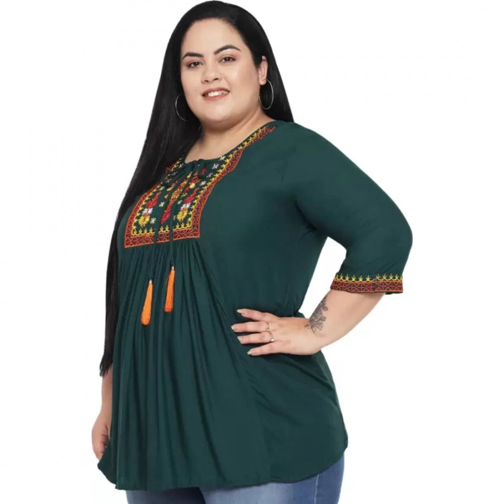 Ranili Casual Embroidered Dark Green Top