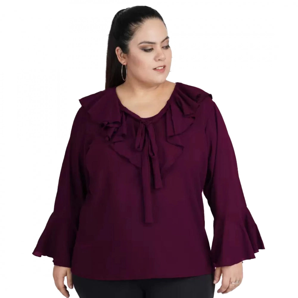 Ranili Casual Bell Sleeve Solid Purple Top