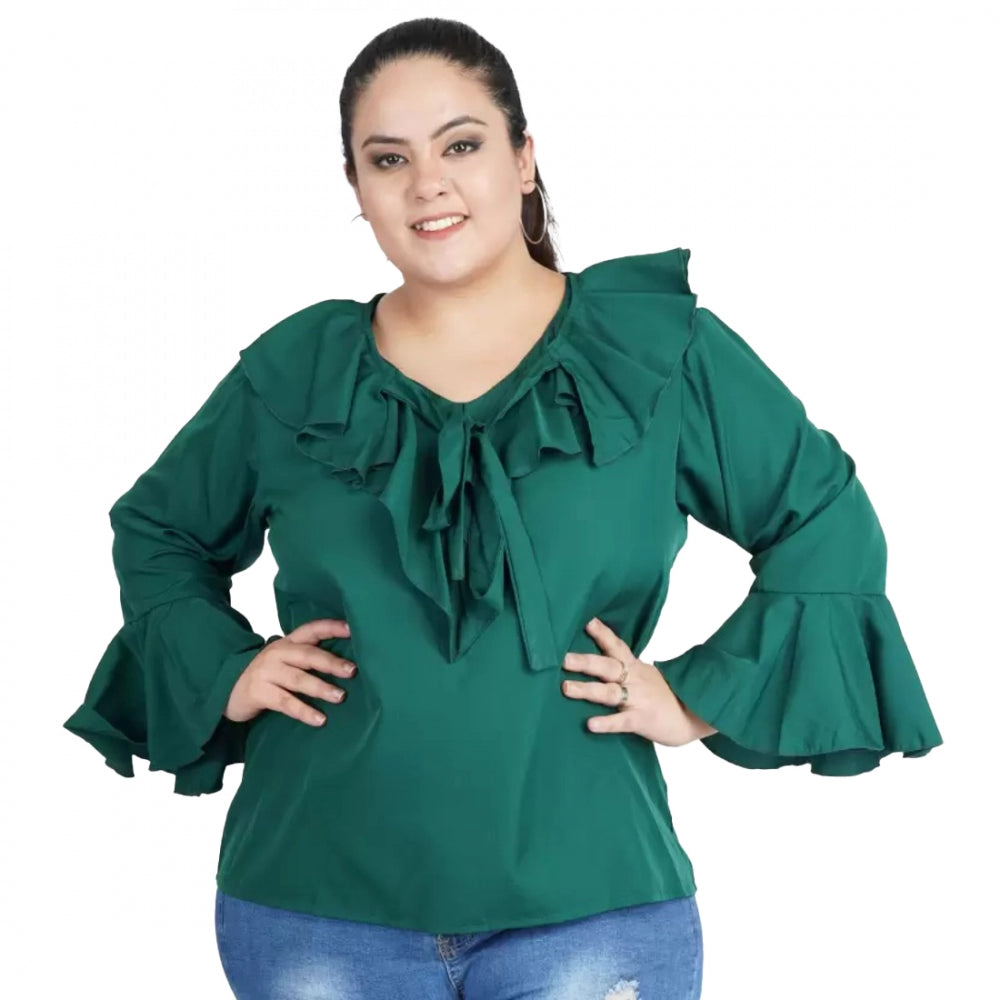 Ranili Casual Bell Sleeve Solid Green Top