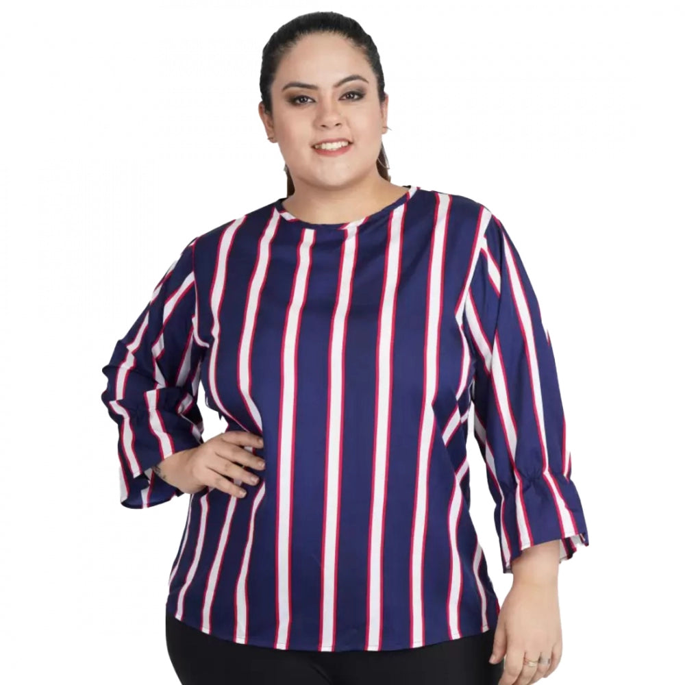 Ranili Casual Bell Sleeve Striped Blue Top