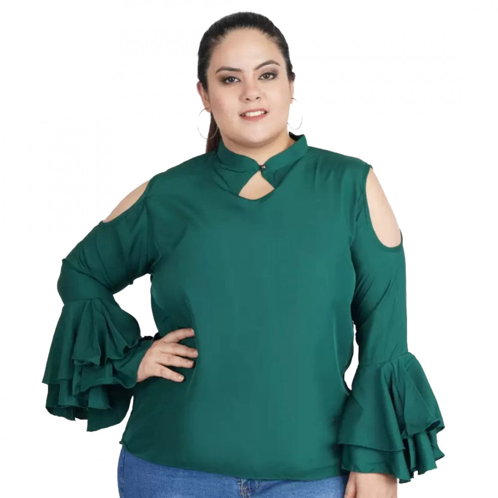 Ranili Casual Bell Sleeve Solid Green Top