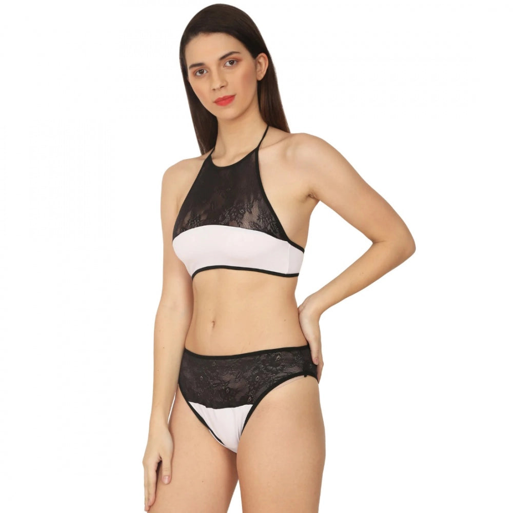 Ranili Cotton Lace Halter Neck Lingerie Black Lace And White Color