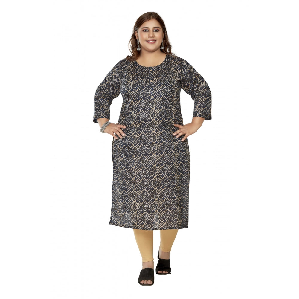 Ranili Casual 3/4th Sleeve Golden Foil Printed Capsule Cotton Straight Kurti