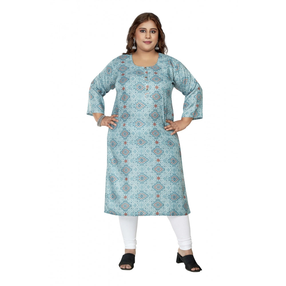 Ranili Casual 3/4th Sleeve Golden Foil Printed Rayon Straight Kurti