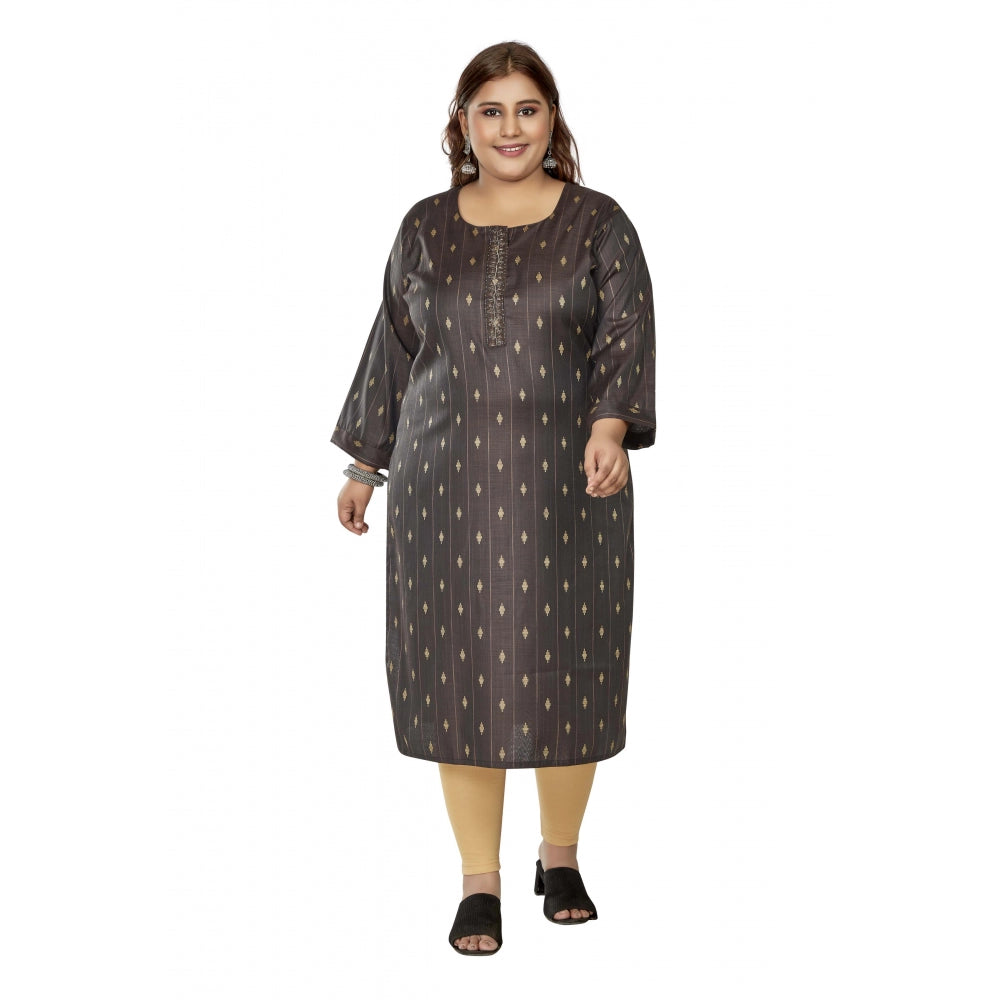 Ranili Casual 3/4th Sleeve Golden Embroided Cotton Mix Straight Kurti