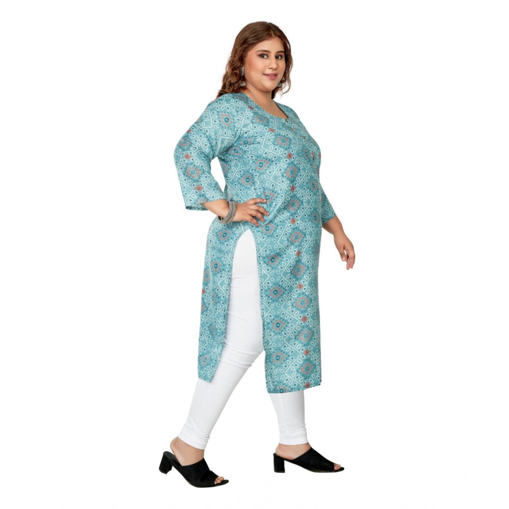 Ranili Casual 3/4th Sleeve Golden Foil Printed Rayon Straight Kurti