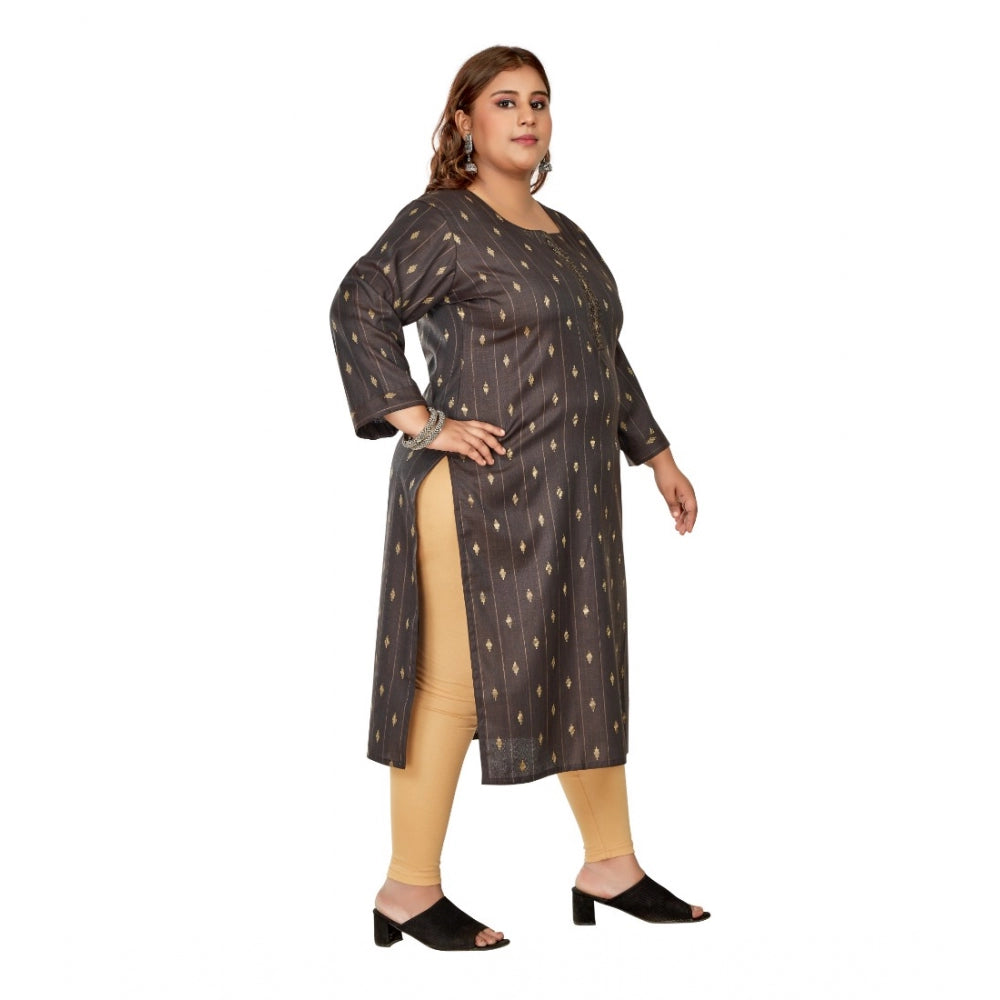 Ranili Casual 3/4th Sleeve Golden Embroided Cotton Mix Straight Kurti