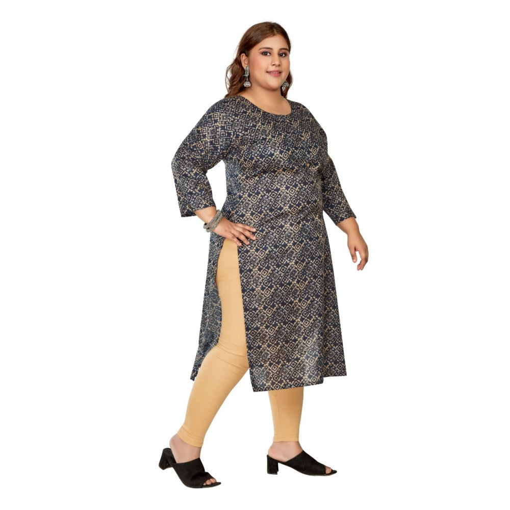 Ranili Casual 3/4th Sleeve Golden Foil Printed Capsule Cotton Straight Kurti
