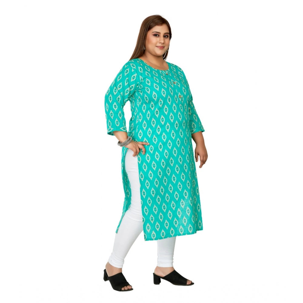 Ranili Casual 3/4th Sleeve Ikkat Printed Pure Cotton Straight Kurti