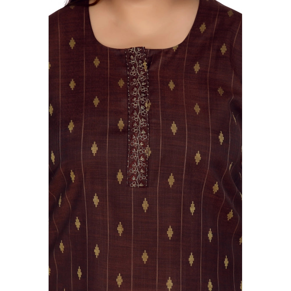 Ranili Casual 3/4th Sleeve Cotton Mix Golden Embroidered Straight Kurti