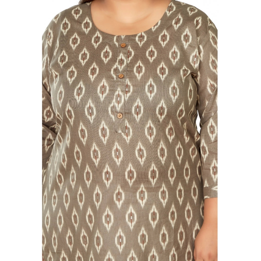 Ranili Casual 3/4th Sleeve Pure Cotton Ikkat Printed Straight Kurti