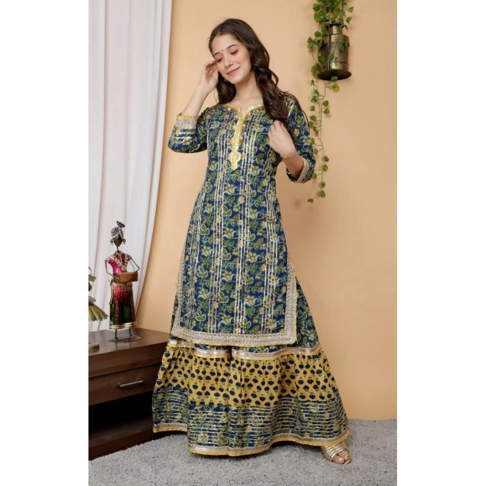 Ranili Full Gota Work Cotton Kurti And Sharara With Dupatta Set