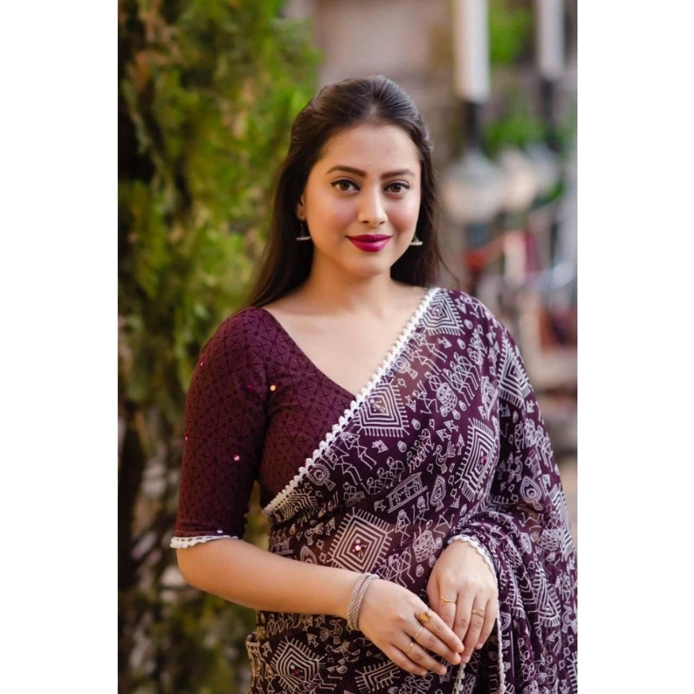 Ranili Georgette Printed Saree With Unstitched Blouse