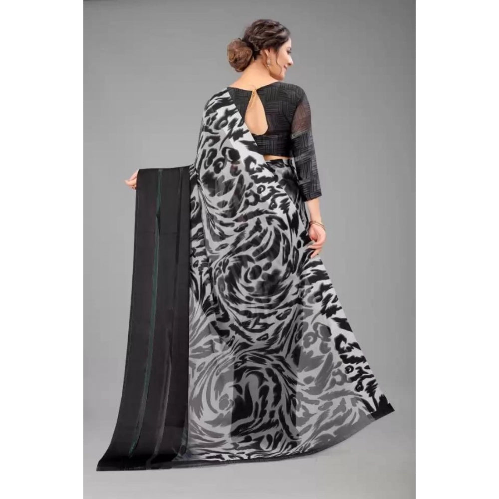 Ranili Satin Patta Printed Saree With Unstitched Blouse