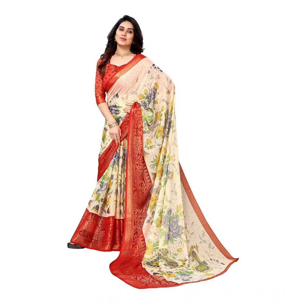 Ranili Viscose Rayon Printed Saree With Unstitched Blouse
