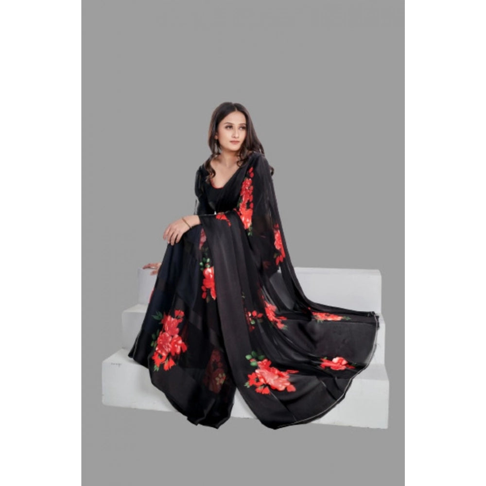 Ranili Satin Patta Printed Saree With Unstitched Blouse