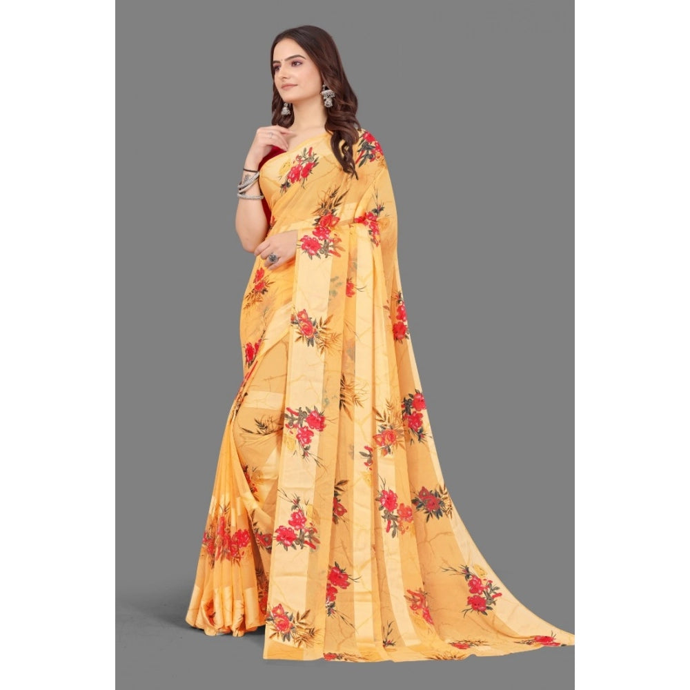 Ranili Satin Patta Printed Saree With Unstitched Blouse