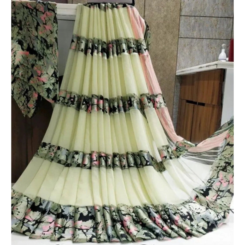 Ranili Satin Patta Printed Saree With Unstitched Blouse