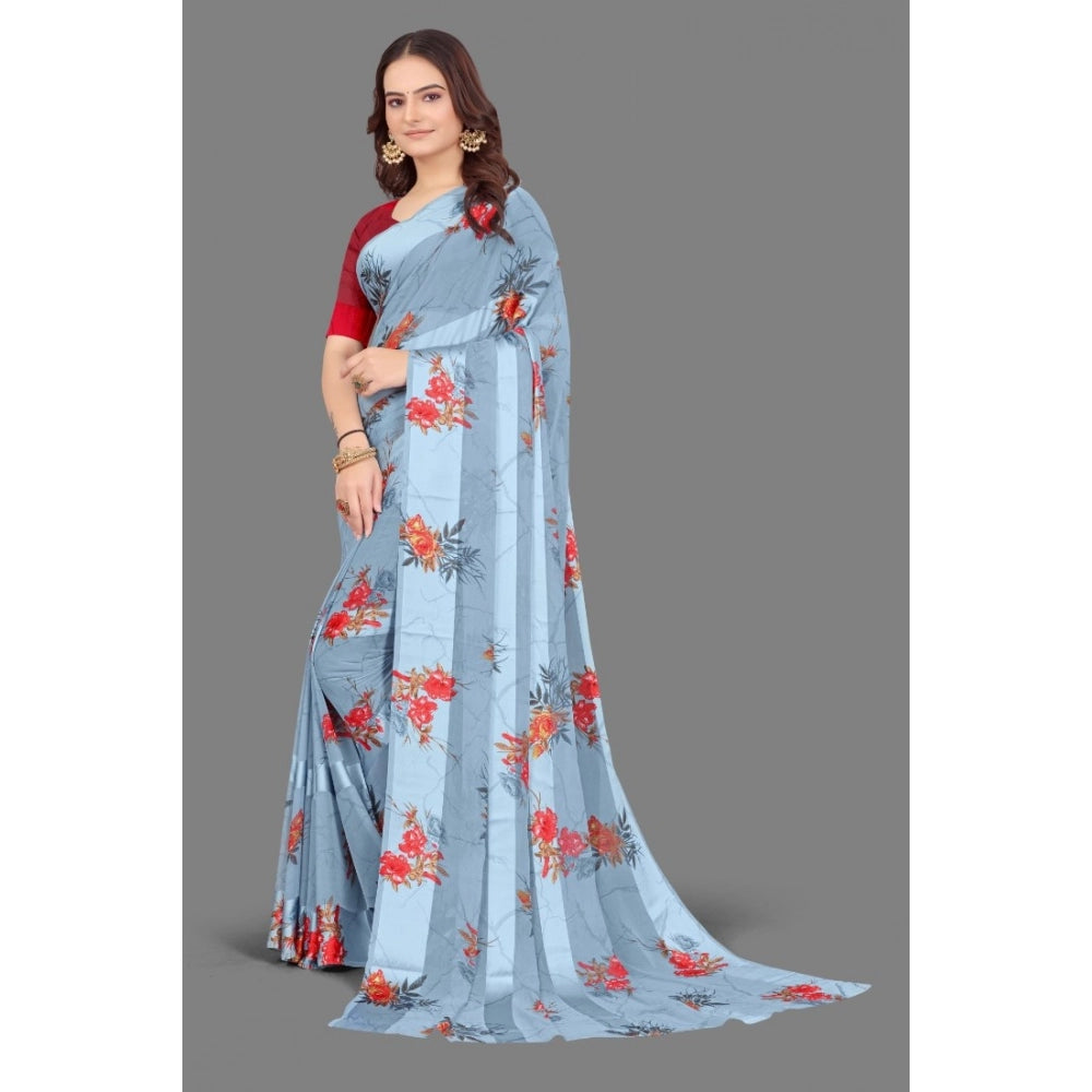 Ranili Satin Patta Printed Saree With Unstitched Blouse