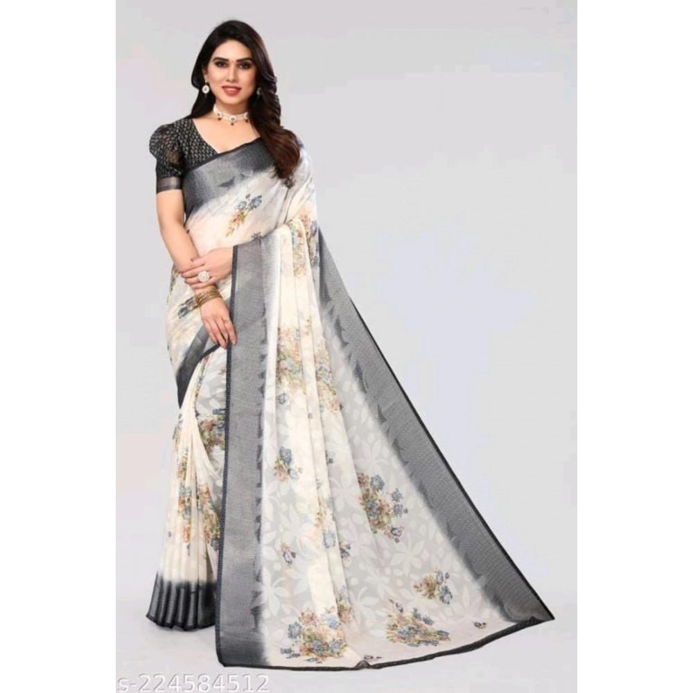 Ranili Viscose Rayon Printed Saree With Unstitched Blouse