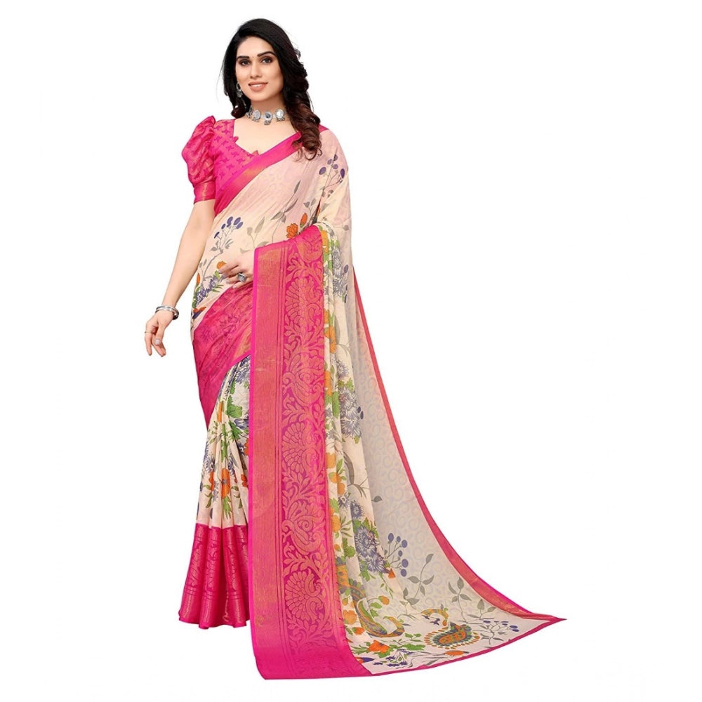 Ranili Viscose Rayon Printed Saree With Unstitched Blouse