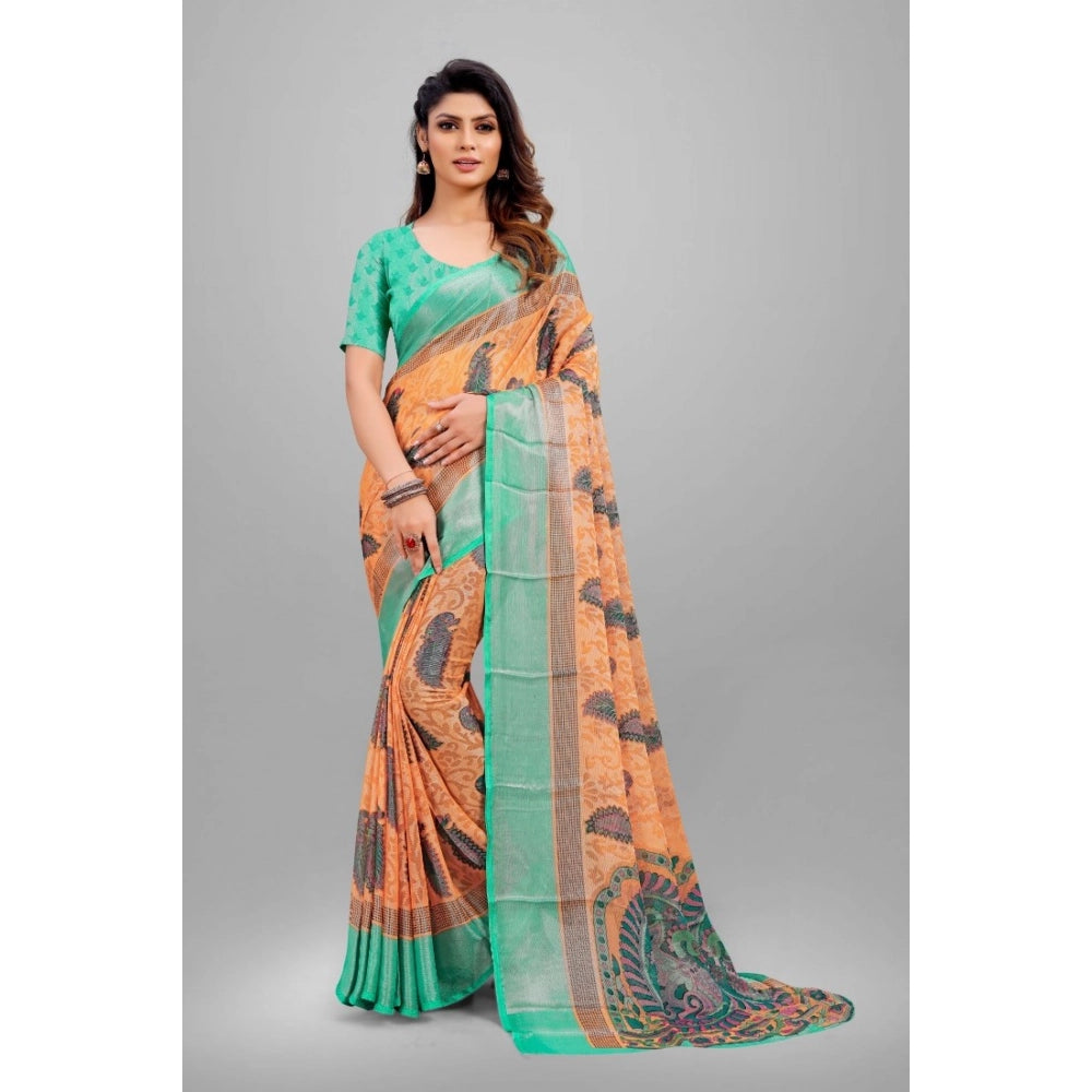 Ranili Viscose Rayon Printed Saree With Unstitched Blouse