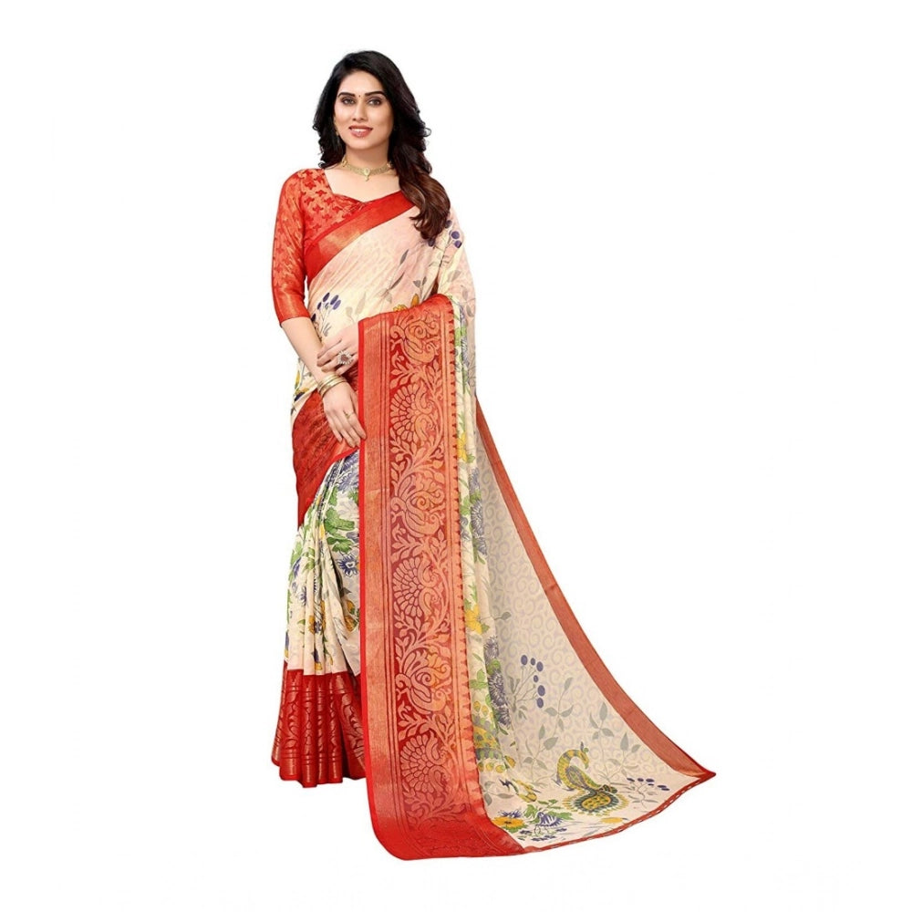 Ranili Viscose Rayon Printed Saree With Unstitched Blouse
