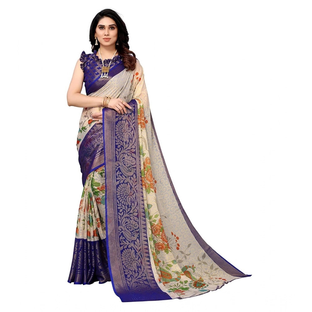 Ranili Viscose Rayon Printed Saree With Unstitched Blouse