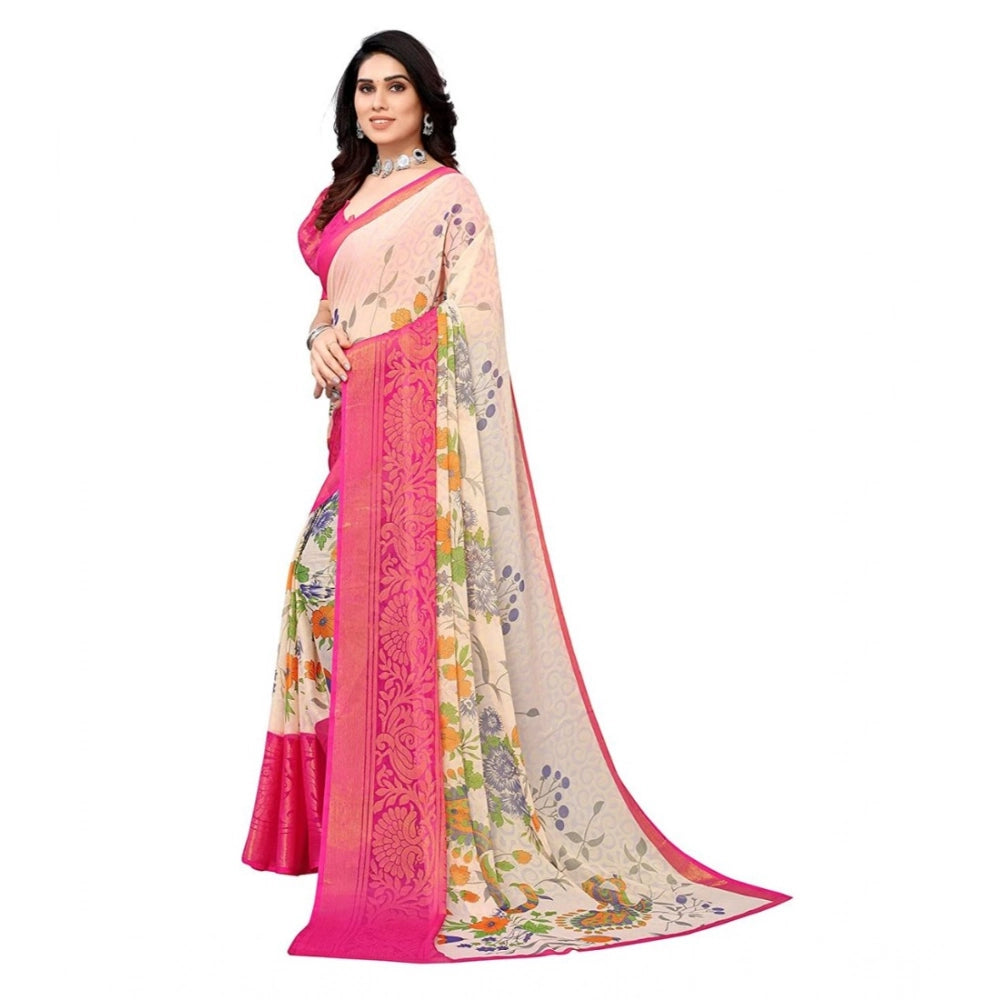 Ranili Viscose Rayon Printed Saree With Unstitched Blouse