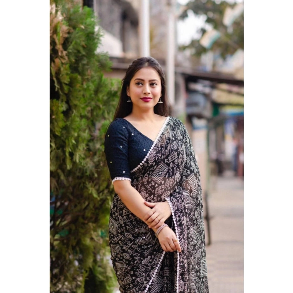 Ranili Georgette Printed Saree With Unstitched Blouse
