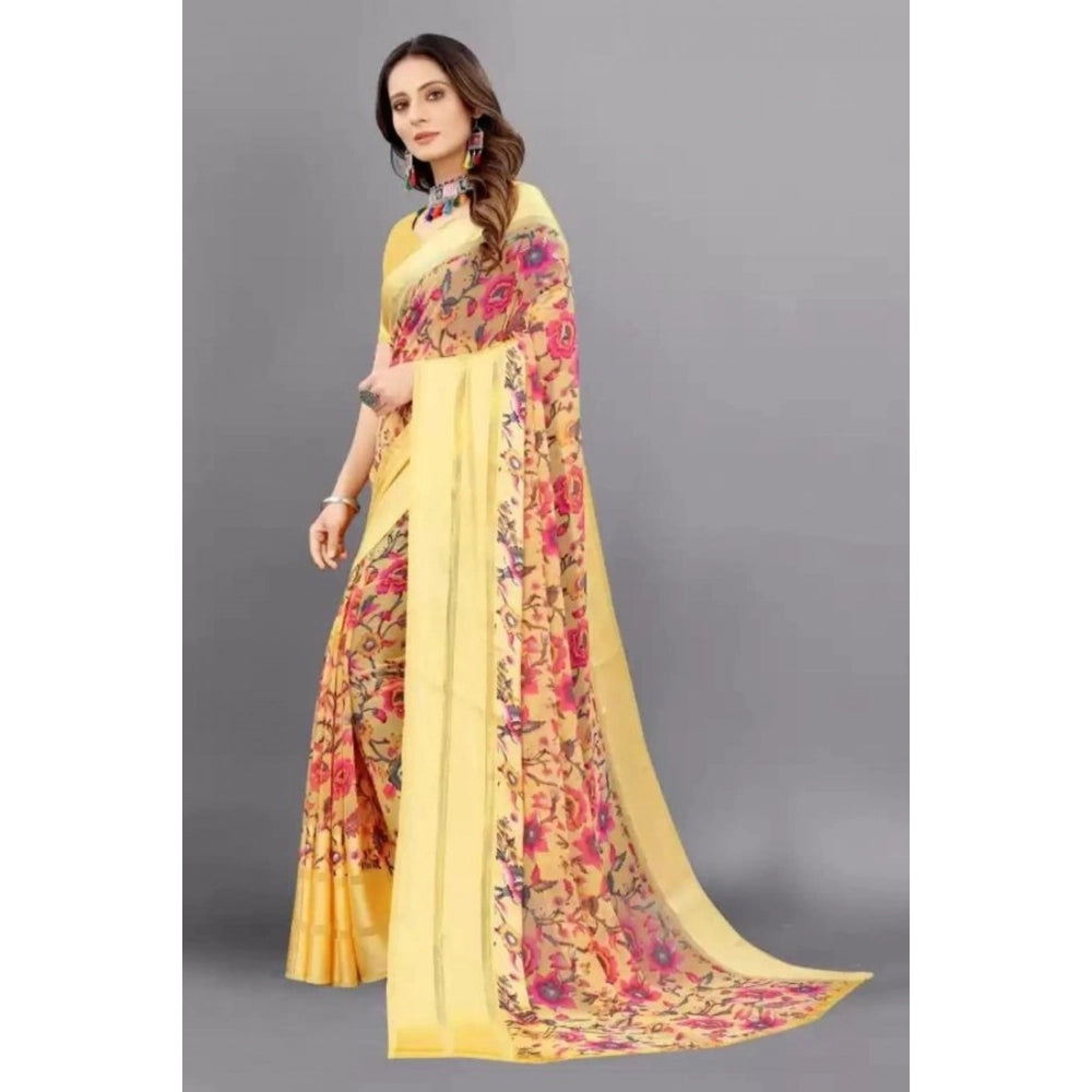 Ranili Satin Patta Printed Saree With Unstitched Blouse