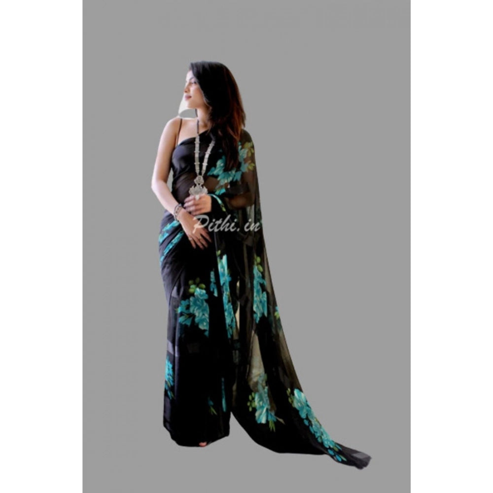 Ranili Satin Patta Printed Saree With Unstitched Blouse