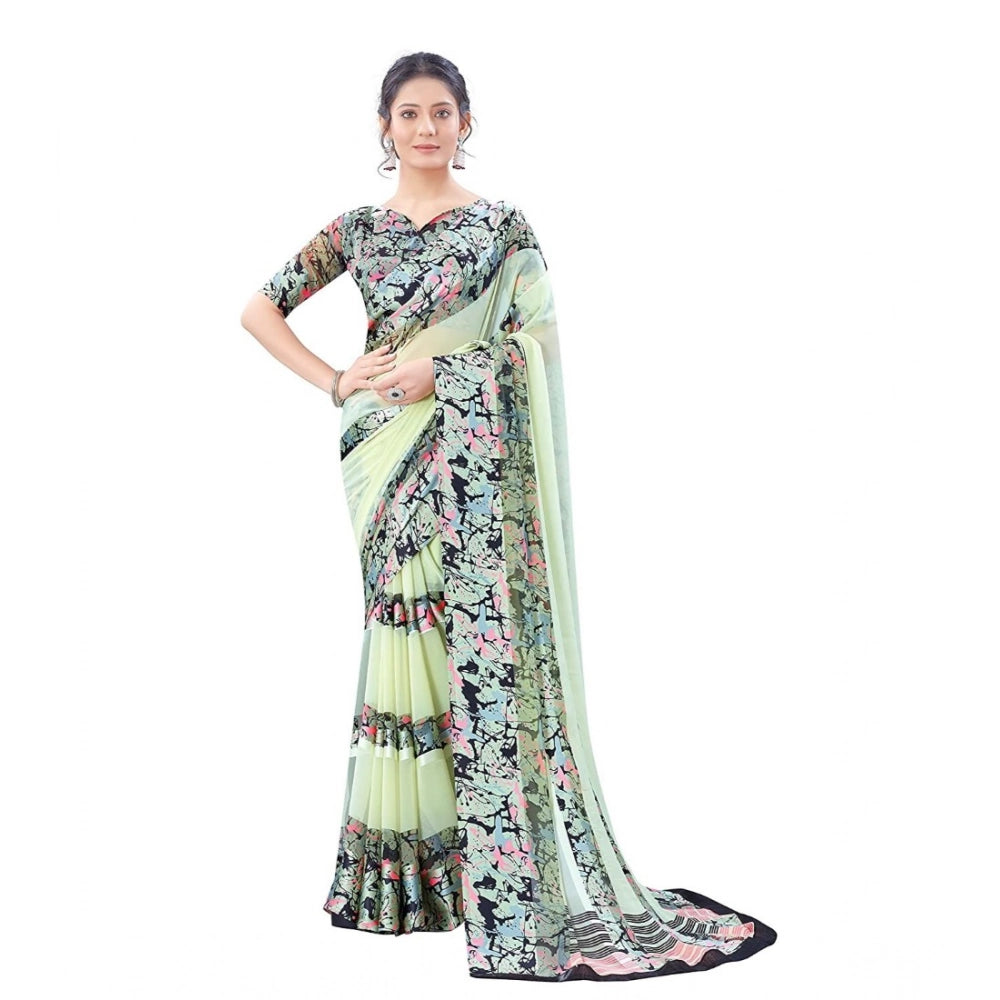 Ranili Satin Patta Printed Saree With Unstitched Blouse
