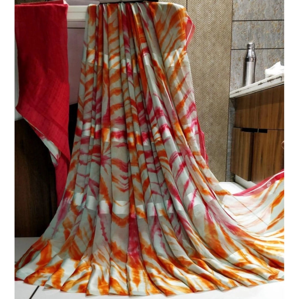 Ranili Satin Patta Printed Saree With Unstitched Blouse
