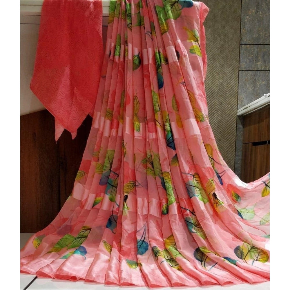 Ranili Satin Patta Printed Saree With Unstitched Blouse
