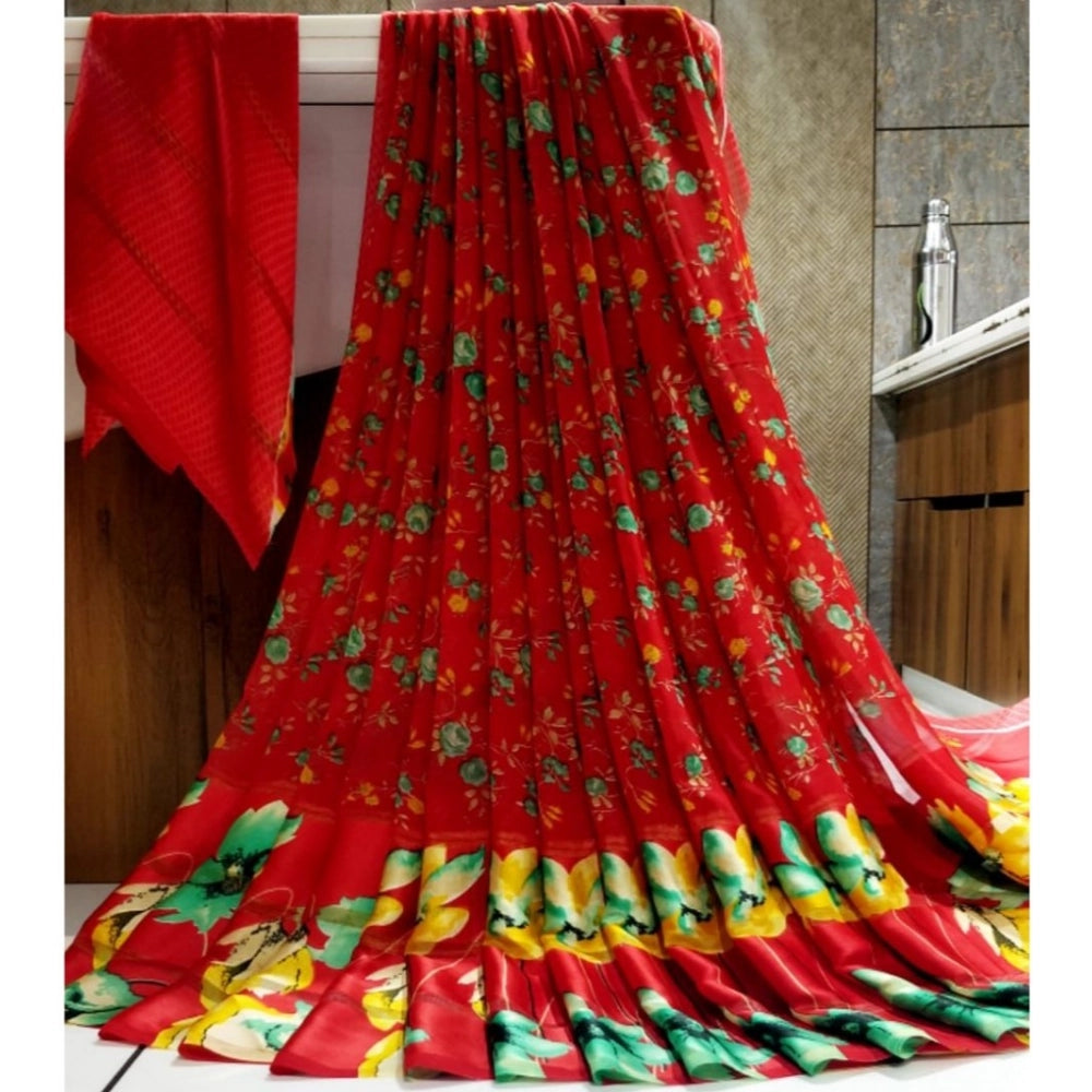 Ranili Satin Patta Printed Saree With Unstitched Blouse
