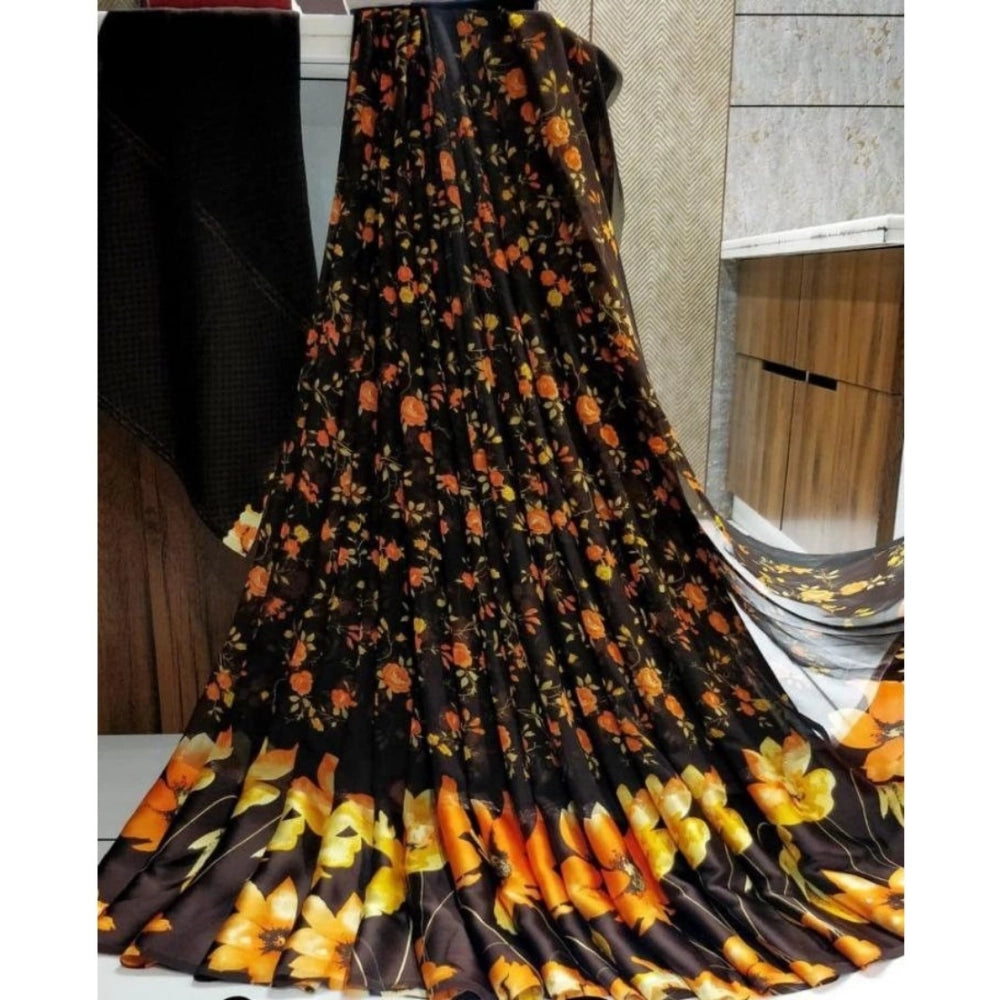Ranili Satin Patta Printed Saree With Unstitched Blouse